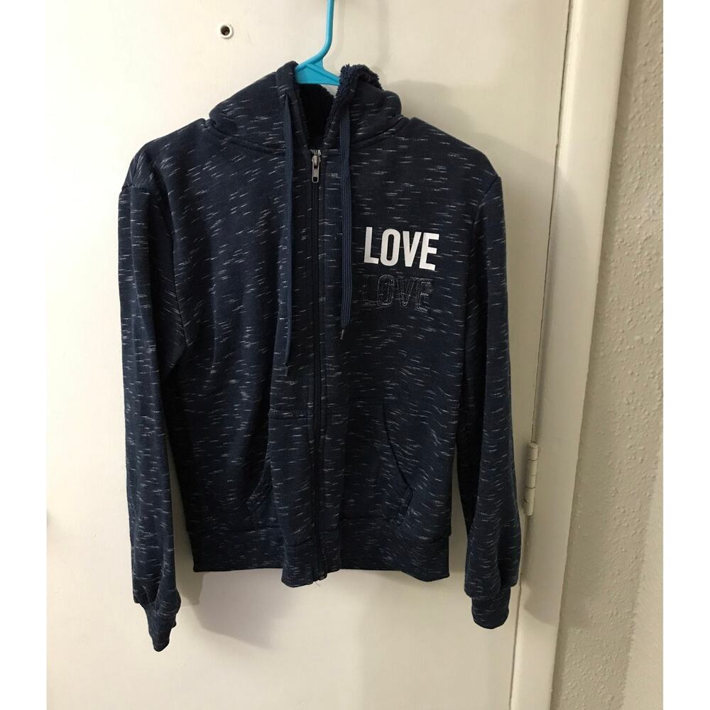 Supernova Love Hoodie Blue/ White L Zip Tie Comfy Cozycore Preppy Lounge Urban - Picture 3 of 11